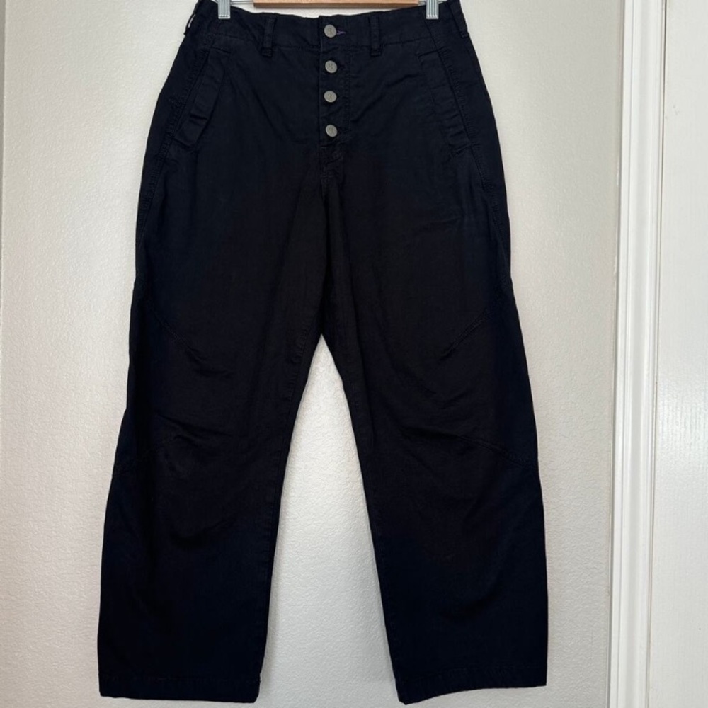 PILCRO Pants Barrel Jeans THE ARIN Buckle Back Black Linen Cotton Size 29 - Picture 6 of 16